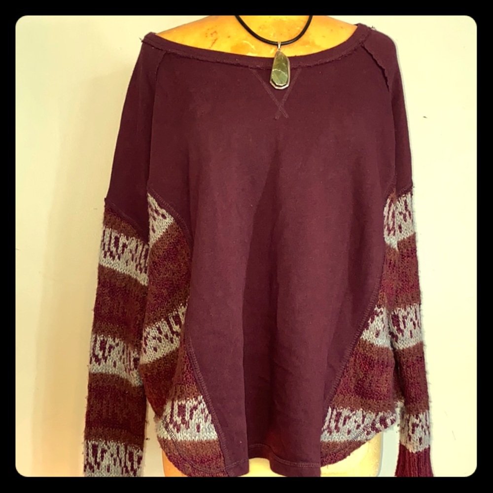 Free People Sweatshirt Knit sleeves Maroon Sz M
